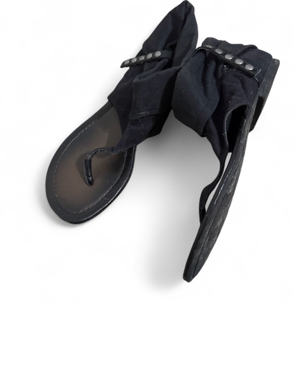 SO Black Bow Thong Sandals with Stud Detail